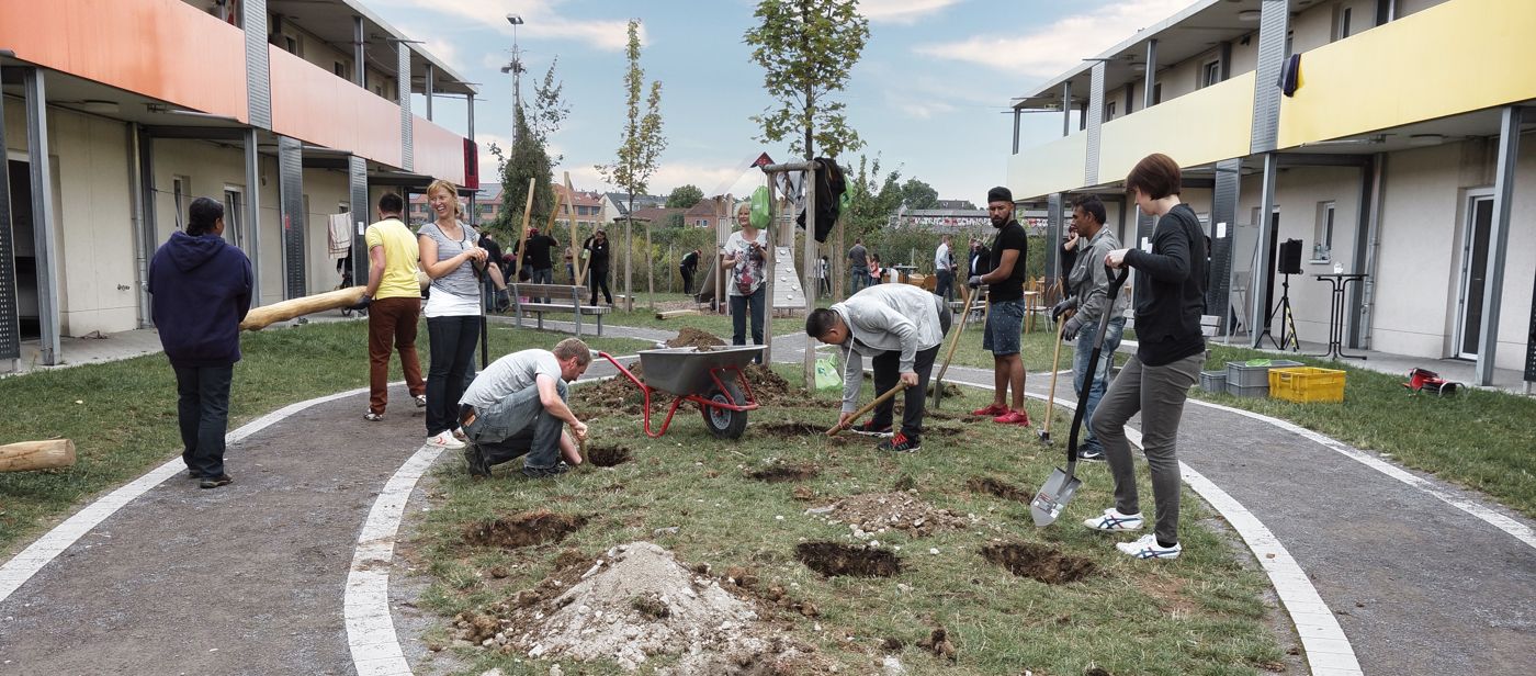 Firmenteam baut bei einem Social Day